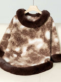 Furry Contrast Three-Quarter Poncho - Trendsi - Flyclothing LLC