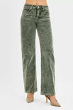 RISEN Tummy Control Mid Rise Straight Leg Corduroy Pants - Trendsi - Flyclothing LLC