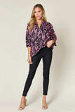 Double Take Full Size Printed Notched Three-Quarter Sleeve Blouse - Trendsi - Flyclothing LLC