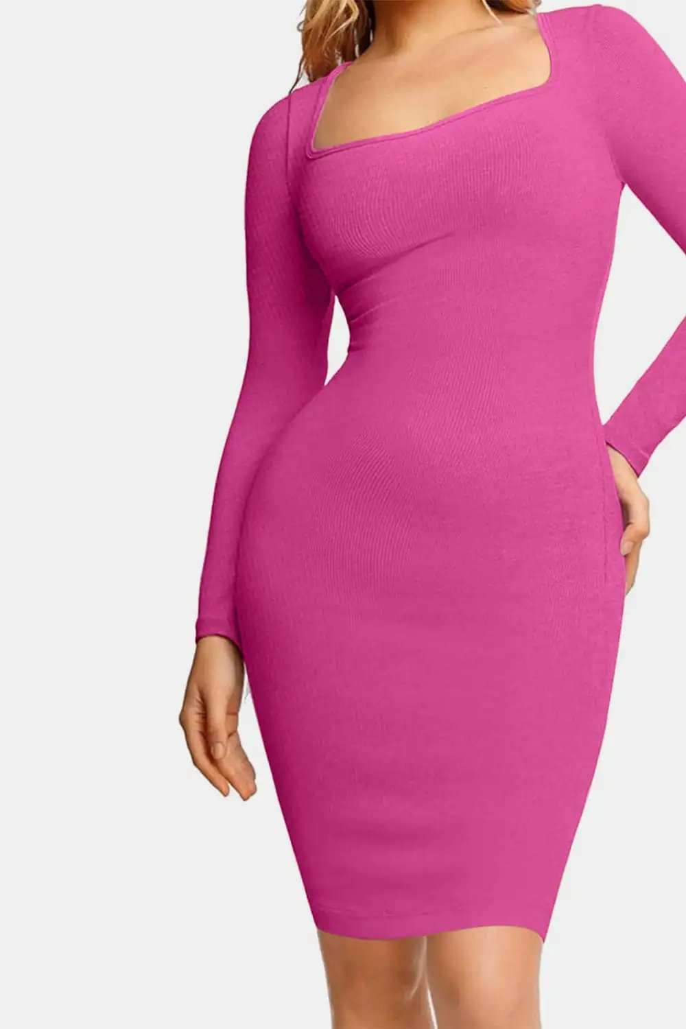 Basic Bae Full Size Built-In Shapewear Square Neck Long Sleeve Dress - Trendsi - Flyclothing LLC