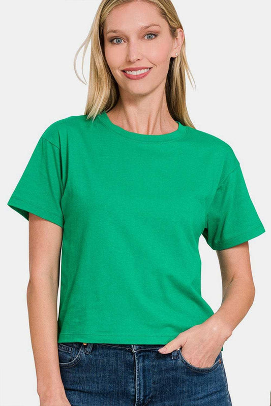 Zenana Round Neck Short Sleeve Cropped T-Shirt - Trendsi - Flyclothing LLC