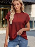 Exposed Seam Round Neck Short Sleeve Sweater - Trendsi - Flyclothing LLC
