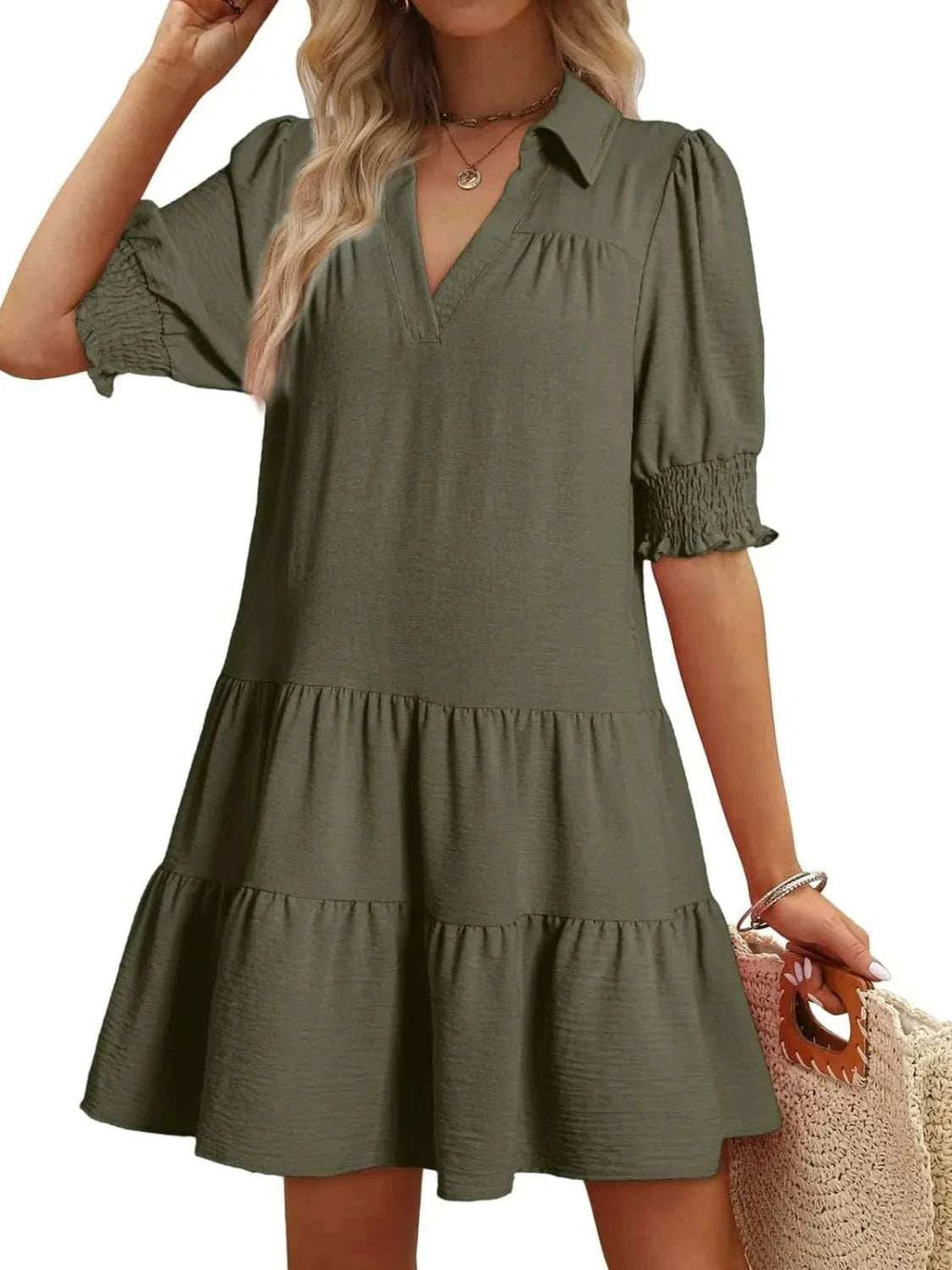 Johnny Collar Short Sleeve Mini Dress - Trendsi - Flyclothing LLC