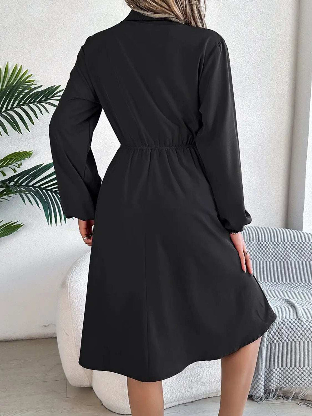 Collared Neck Long Sleeve Dress with Pockets - Trendsi - Flyclothing LLC