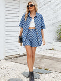 Button Down Checkered Denim Shirt - Trendsi - Flyclothing LLC