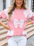 Angel Wings Bow Round Neck Dropped Shoulder Sweater - Trendsi - Flyclothing LLC