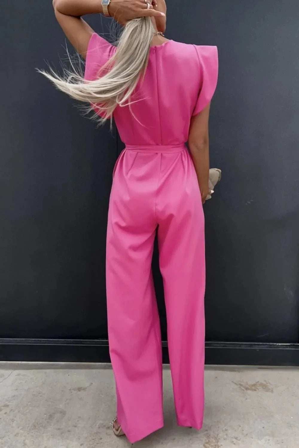 Round Neck Cap Sleeve Jumpsuit - Trendsi - Flyclothing LLC