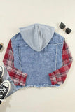 Raw Hem Drawstring Plaid Denim Jacket - Trendsi - Flyclothing LLC