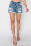 RISEN Stepped Waist Frayed Denim Shorts - Trendsi - Flyclothing LLC