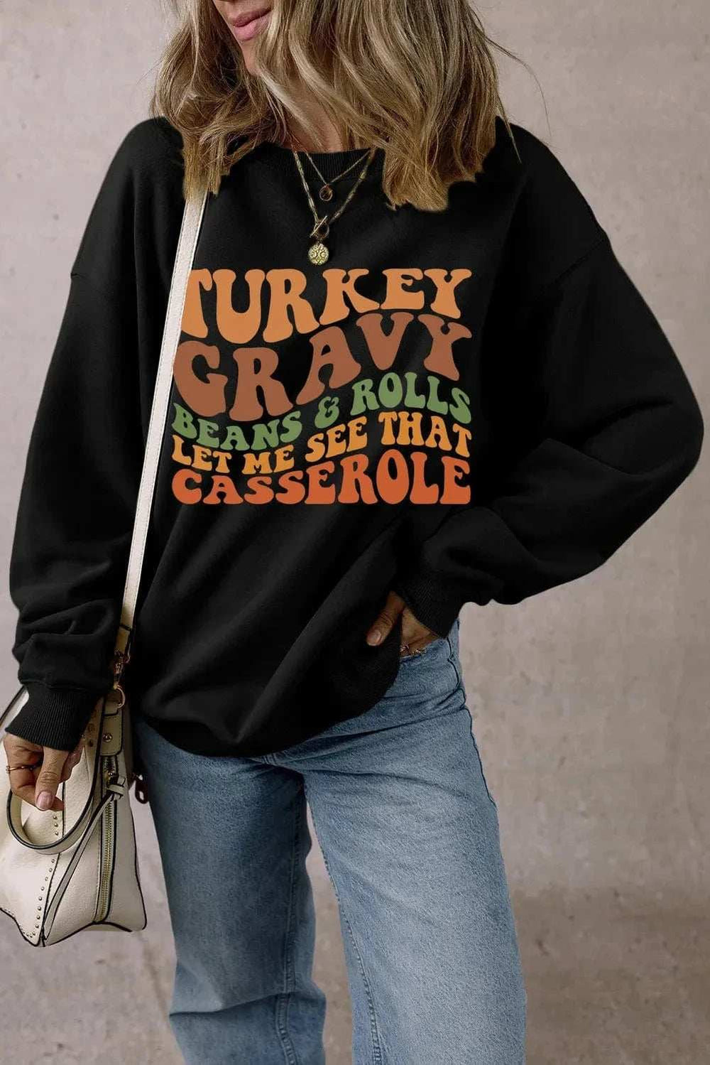 Letter Graphic Round Neck Long Sleeve Sweatshirt - Trendsi - Flyclothing LLC