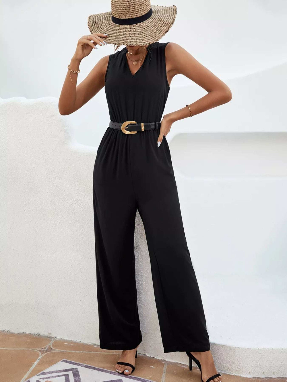 Sleeveless V-Neck Wide Leg Jumpsuit - Trendsi - Flyclothing LLC