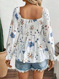Smocked Floral Scoop Neck Flounce Sleeve Blouse - Trendsi - Flyclothing LLC