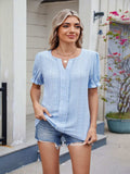Eyelet Notched Short Sleeve Top - Trendsi - Flyclothing LLC