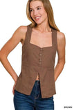 Zenana Linen Tie-back 4-button Vest with Lining - Trendsi - Flyclothing LLC