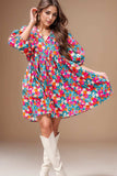 Floral Tie Neck Puff Sleeve Mini Dress - Trendsi - Flyclothing LLC