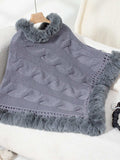 Fuzzy Hem Cable-Knit Poncho - Trendsi - Flyclothing LLC