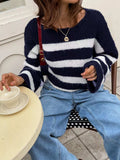 Striped Knit Round Neck Sweater - Trendsi - Flyclothing LLC