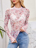 Floral Mock Neck Long Sleeve Top - Trendsi - Flyclothing LLC