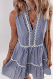 Stripe Sleeveless Notched Ric Rac Mini Dress - Trendsi - Flyclothing LLC