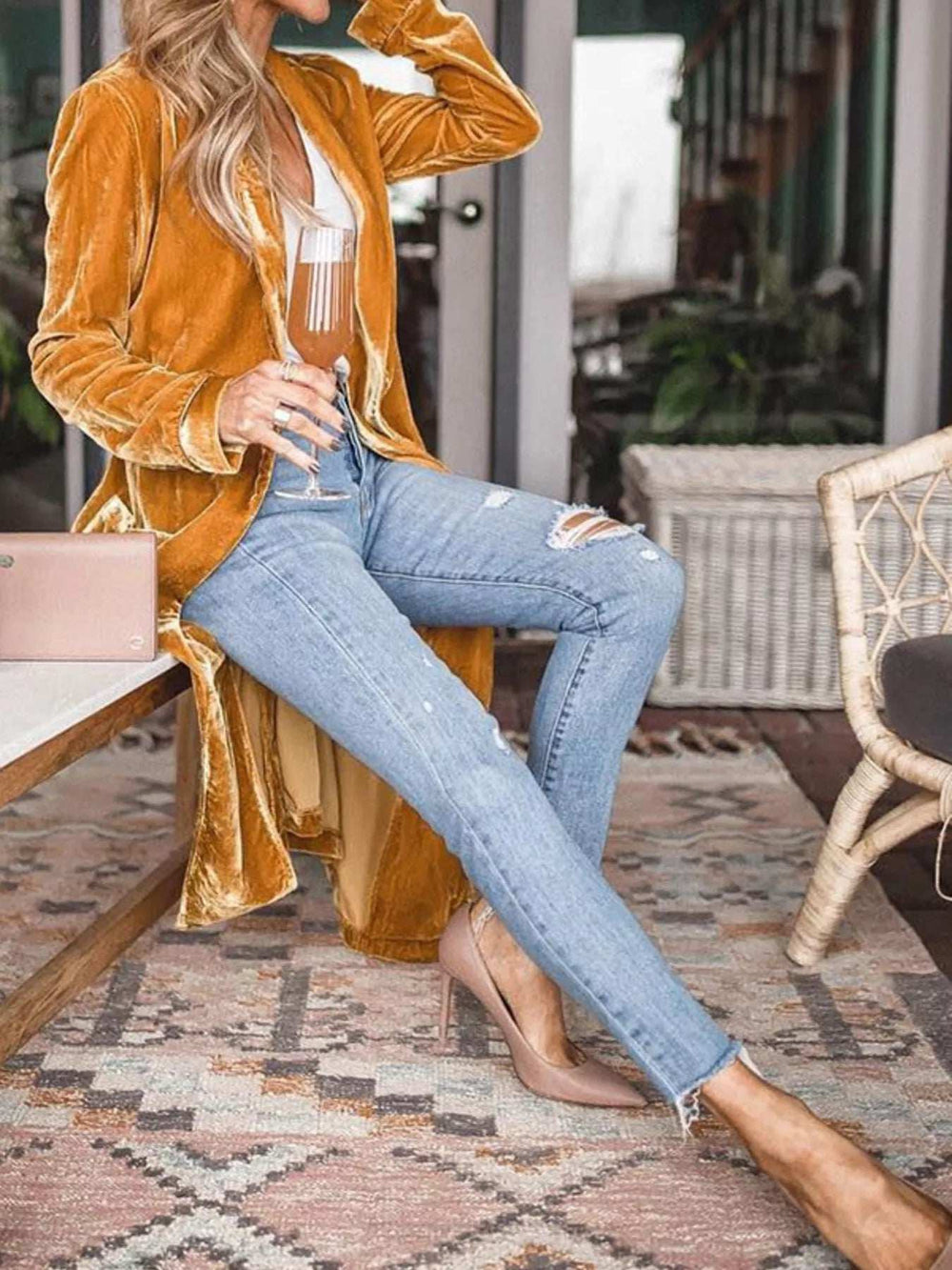 Open Front Long Sleeve Longline Cardigan - Trendsi - Flyclothing LLC