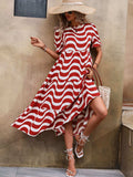 Wavy Striped Round Neck Short Sleeve Dress - Trendsi - Flyclothing LLC
