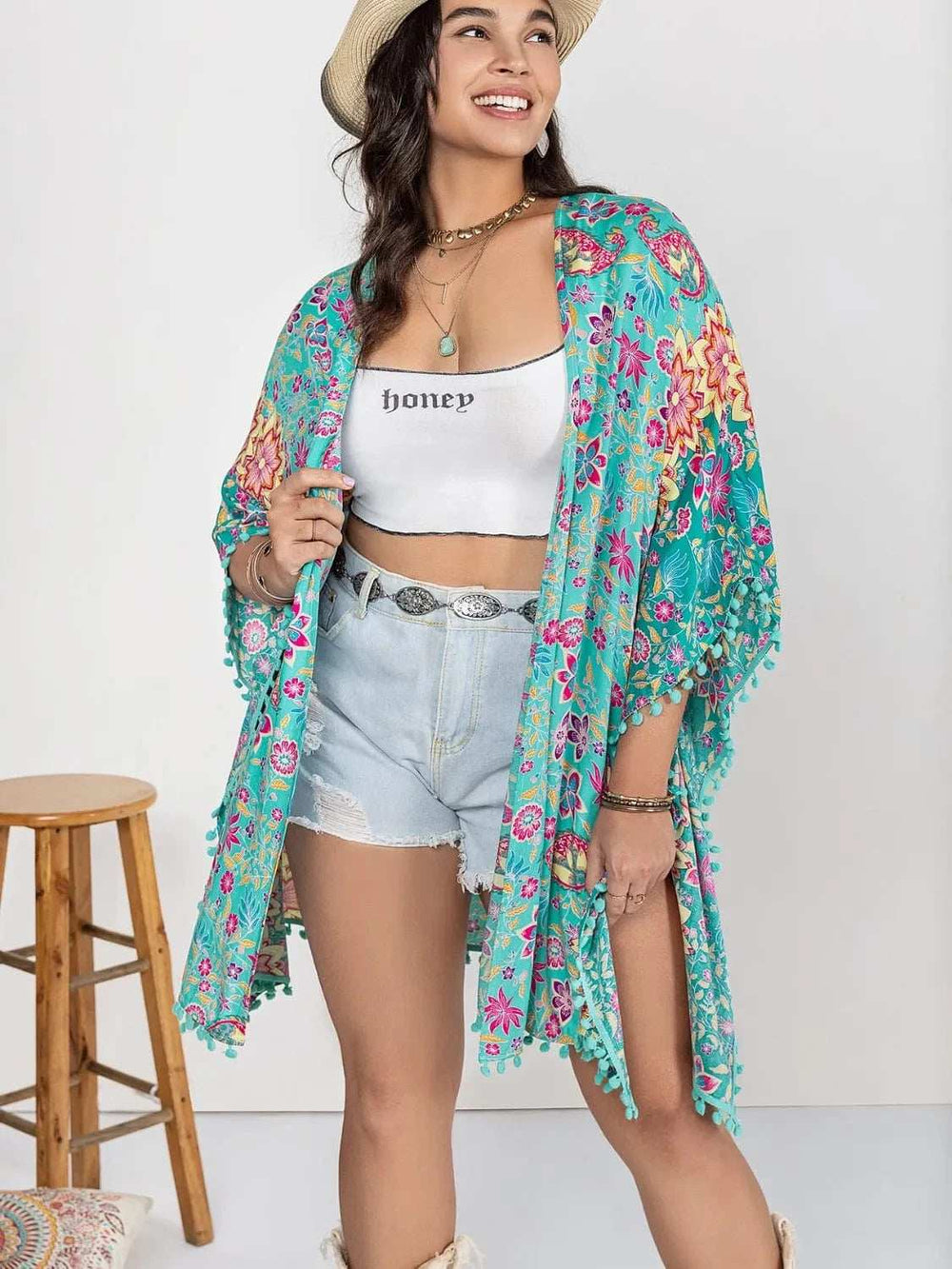 Plus Size Printed Open Front Cover-Up - Trendsi - Flyclothing LLC