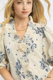 Umgee Floral Embroidered Blouse with Ruffle Trim - Trendsi - Flyclothing LLC