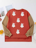 Halloween Glitter Ghost Patched Pattern Color Block Sweatshirt - Trendsi - Flyclothing LLC