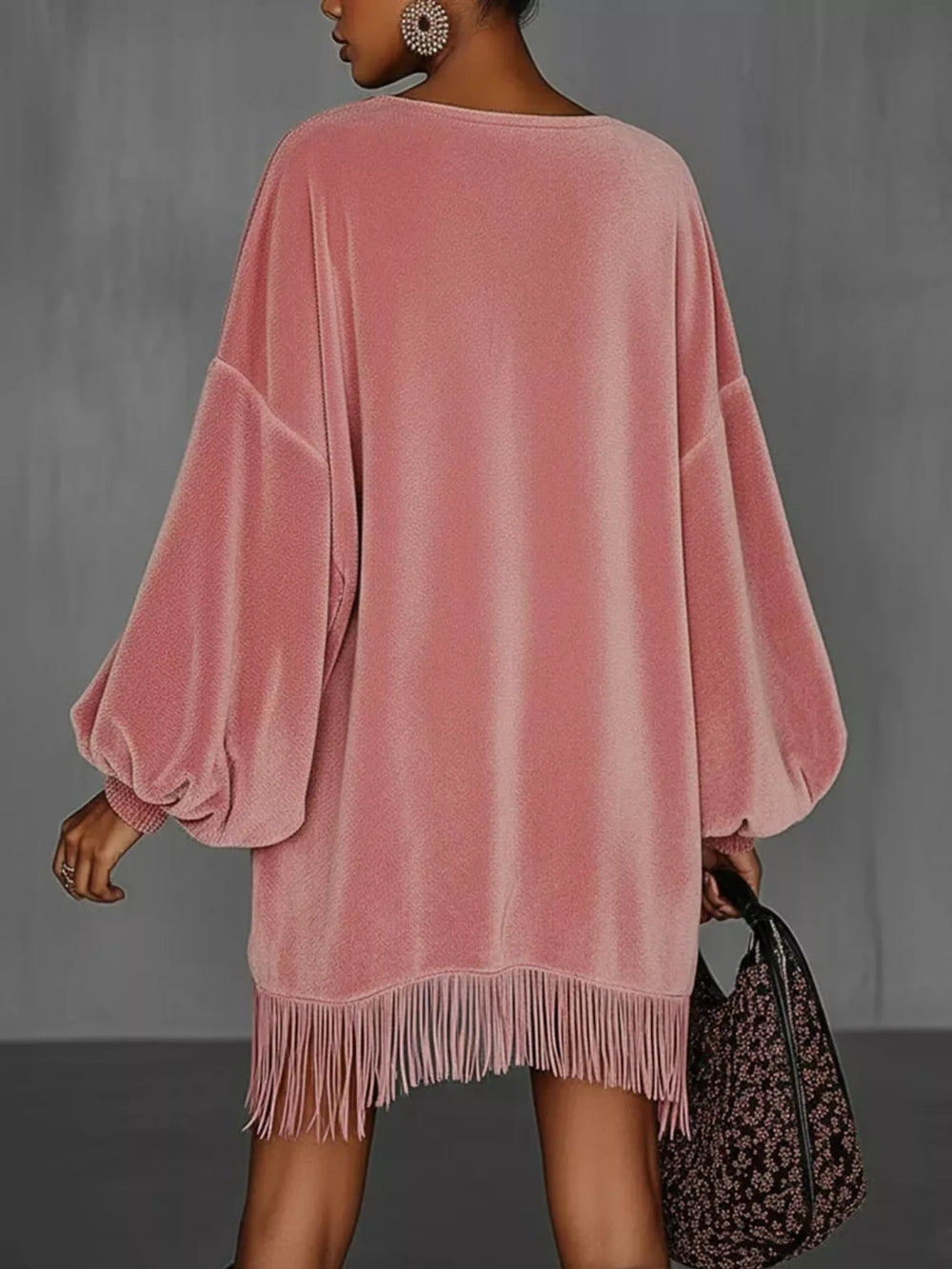 Velvet Fringe Hem Mini Dress - Trendsi - Flyclothing LLC