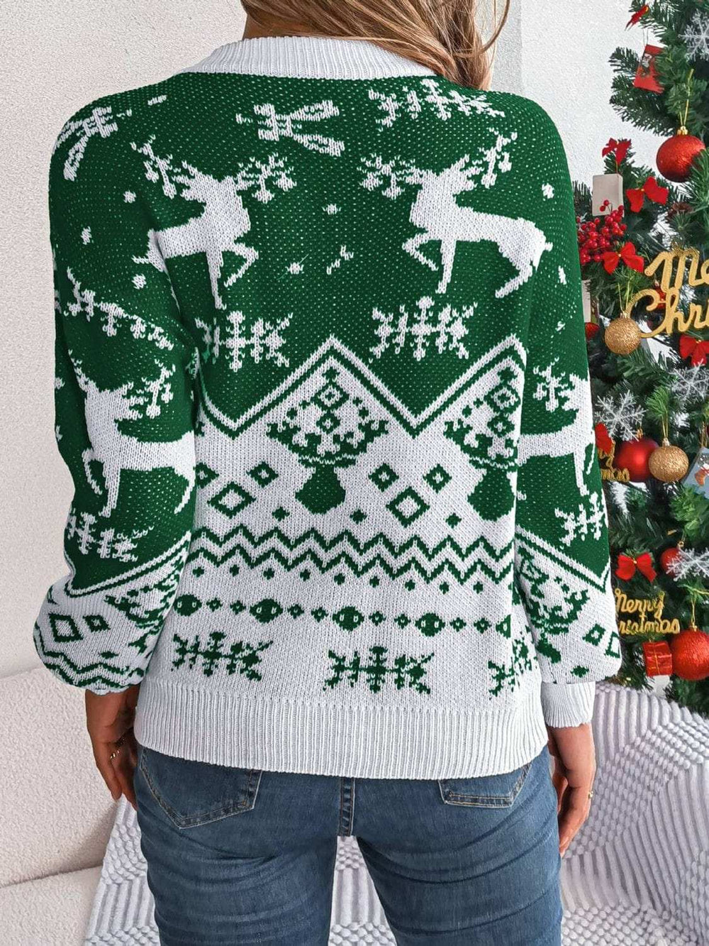 Christmas Element Round Neck Long Sleeve Sweater - Trendsi - Flyclothing LLC