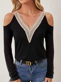 V-Neck Cold Shoulder Long Sleeve T-Shirt - Trendsi - Flyclothing LLC