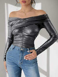 Perfee Ruched Off-Shoulder Long Sleeve Bodysuit - Trendsi - Flyclothing LLC
