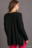 Umgee V-Neck High Low Hem Knit Top with Side Slit - Trendsi - Flyclothing LLC