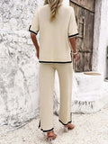 Contrast Trim Round Neck Top and Pants Set - Trendsi - Flyclothing LLC