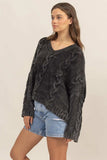 HYFVE Cable Knit V-Neck Dropped Shoulder Oversized Sweater - Trendsi - Flyclothing LLC
