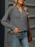 Striped Henley T-Shirt with Button Detail - Trendsi - Flyclothing LLC