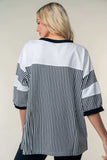 White Birch Full Size Striped Contrast Round Neck Top - Trendsi - Flyclothing LLC