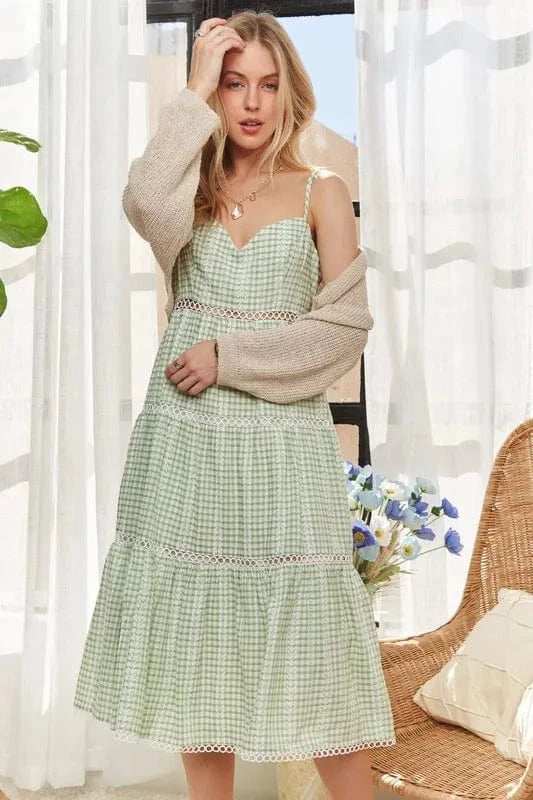ADORA Gingham Detail Washed Dress - Trendsi - Flyclothing LLC