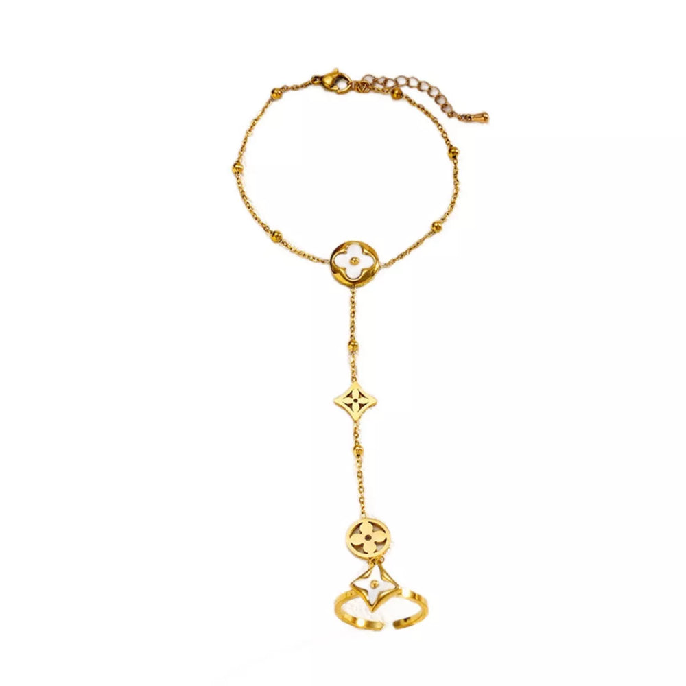 18K Gold-Plated Clover Charm Hand Chain Bracelet - Trendsi - Flyclothing LLC