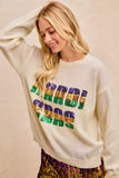 BiBi Mardi Gras Sequin Lattering Knit Top - Trendsi - Flyclothing LLC