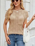 Round Neck Short Sleeve Knit Top - Trendsi - Flyclothing LLC