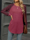 Striped Round Neck Raglan Sleeve T-Shirt - Trendsi - Flyclothing LLC