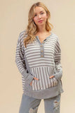 BiBi Striped Thumbhole Long Sleeve Top - Trendsi - Flyclothing LLC