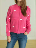 Heart Round Neck Zip Up Cardigan - Trendsi - Flyclothing LLC
