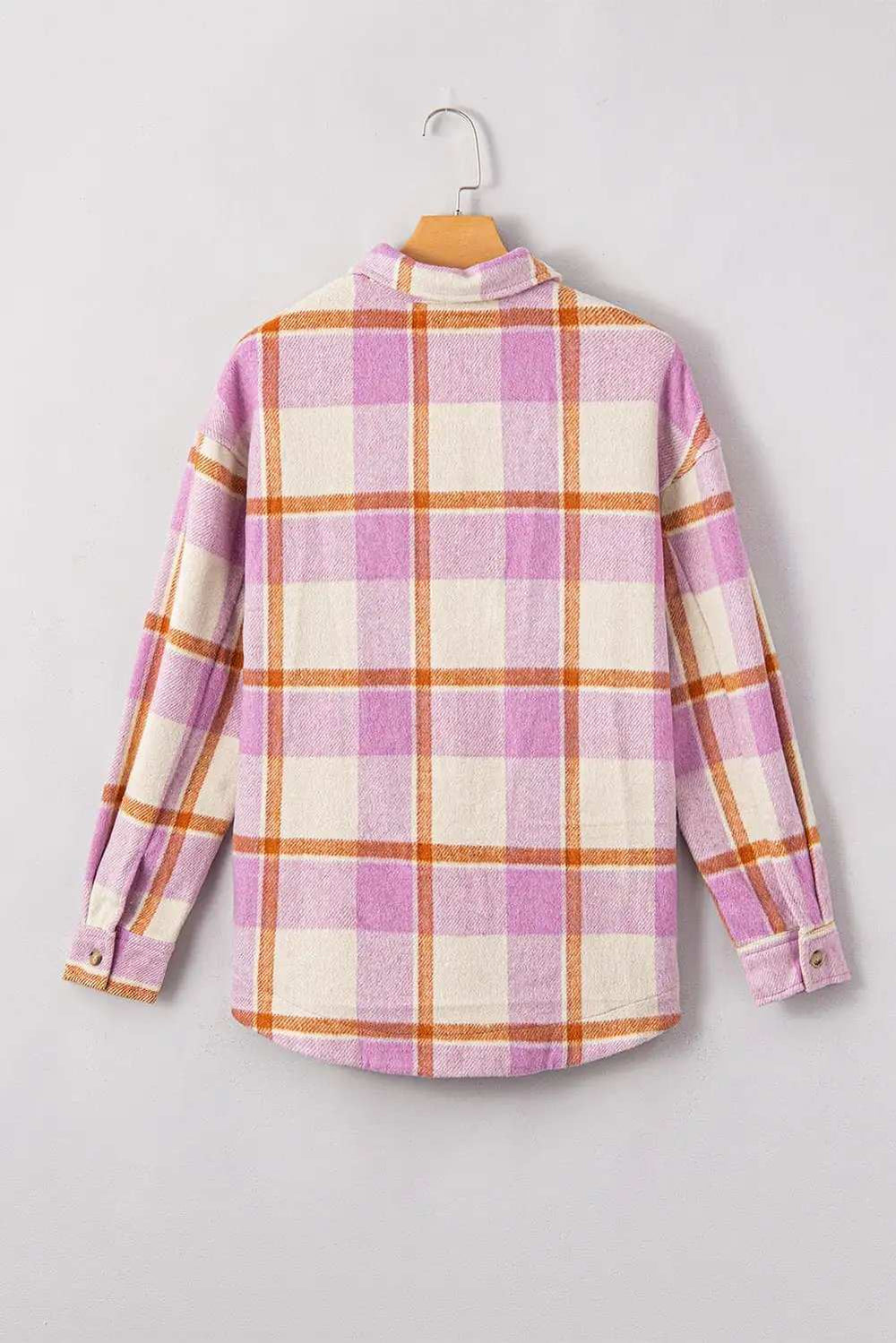 Plaid Corduroy Pockets Brushed Checkered Shacket - Trendsi - Flyclothing LLC