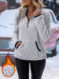 Half Zip Long Sleeve Furry Sweatshirt - Trendsi - Flyclothing LLC