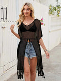 Openwork Fringe Slit Front Knit Cover Up - Trendsi - Flyclothing LLC
