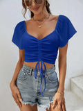 Drawstring Short Sleeve Crop Top - Trendsi - Flyclothing LLC