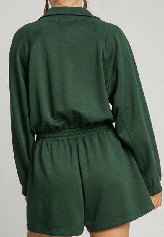Drawstring Half Zip Long Sleeve Romper - Trendsi - Flyclothing LLC