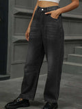 Half Elastic Waist Straight Leg Jeans - Trendsi - Flyclothing LLC